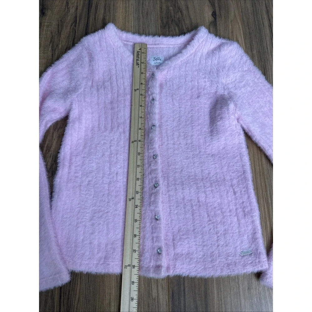 Justice Girls Size L(12/14) Button Up Sweater‎ Pink Furry Cute